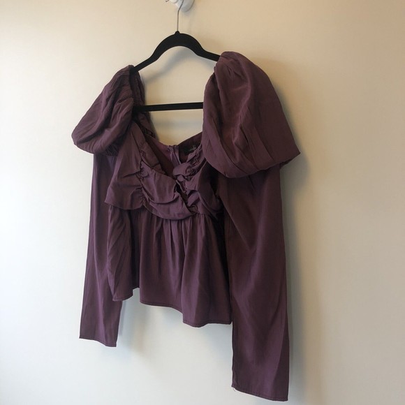 One Twelfth Puff Long Sleeve Cropped Blouse Plum Purple Cottagecore Medium NWOTs - Picture 6 of 9